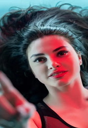 Woman under soft red light